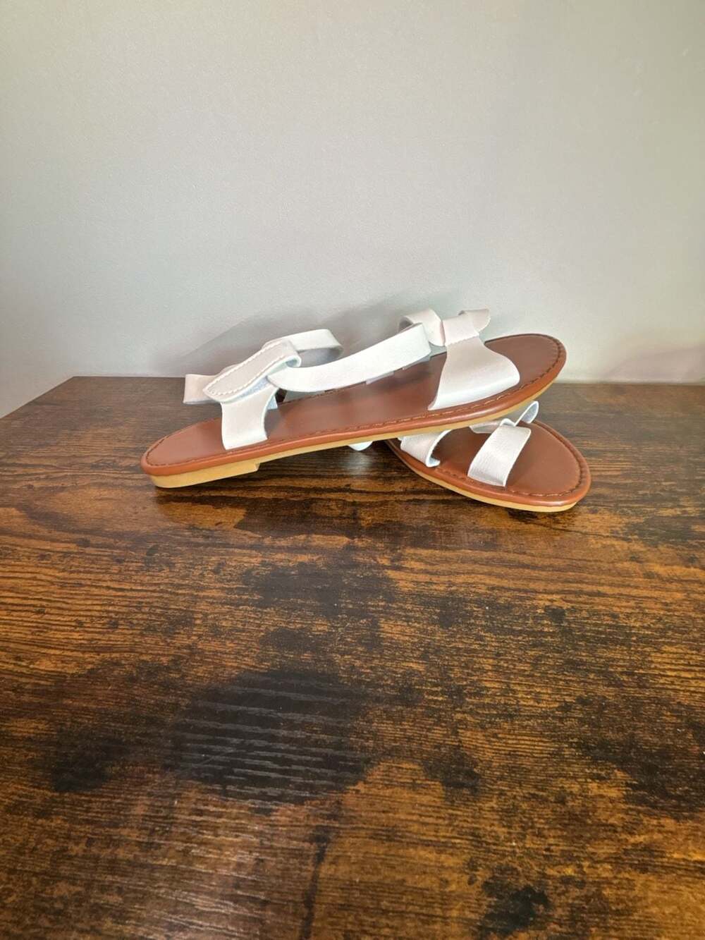 Women's White Bow Strap Flat Sandals Summer Shoes